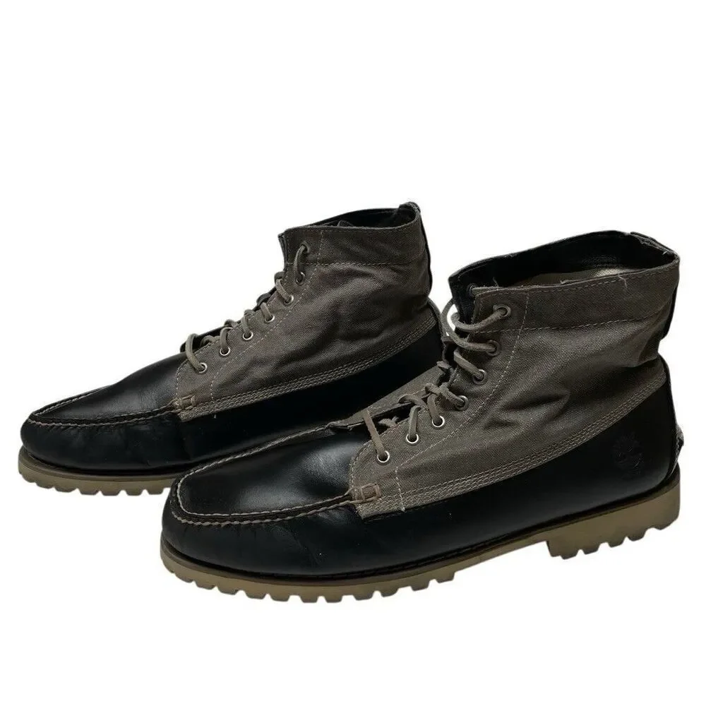 Timberland Authentic Chukka Mens 13 Lace-Up Boots Canvas‎ Black Leather High Top